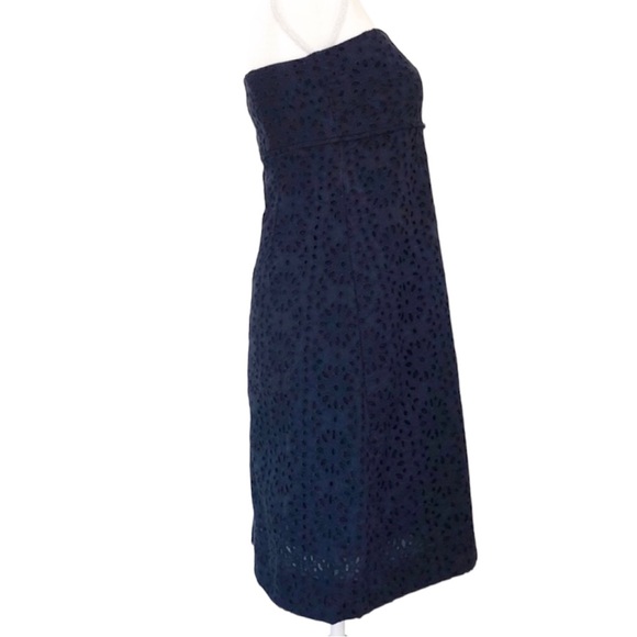 J. Crew Navy Blue Strapless Eyelet Sheath … - Picture 3 of 7